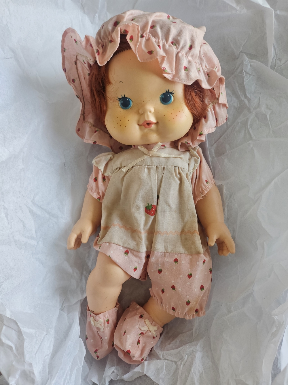 Vintage Pink Strawberry Baby Doll with Bonnet 1980 Kenner